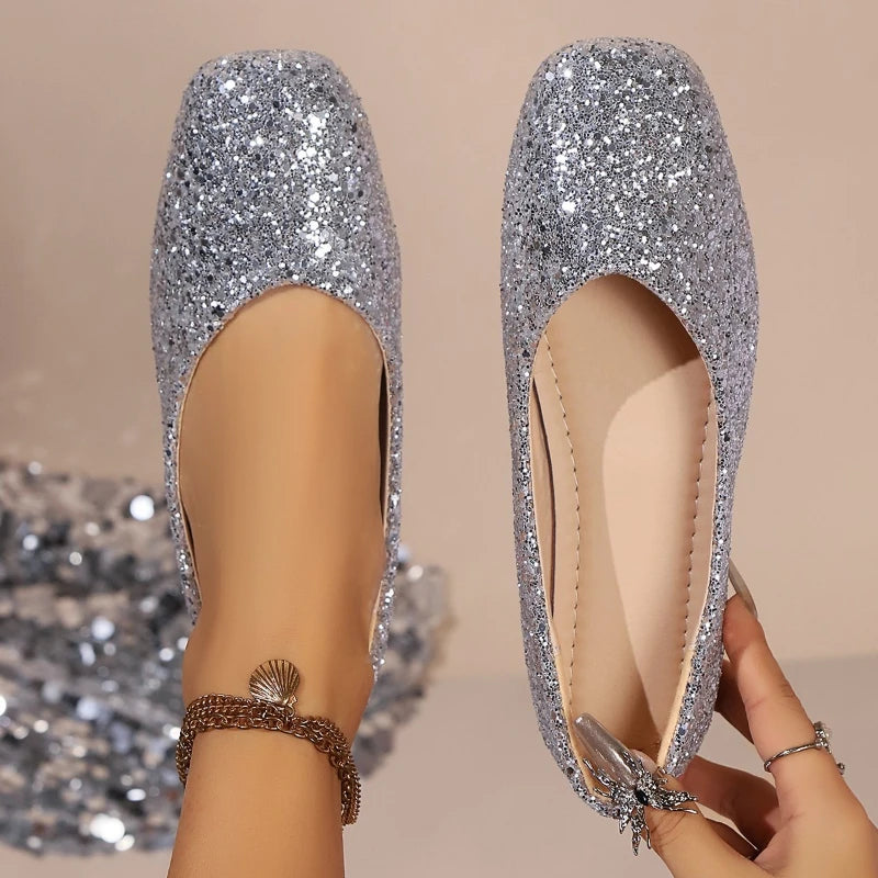 Mocassin argenté femme